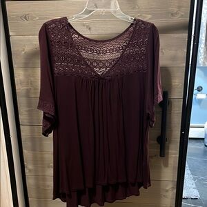 Elegant Lace Detail Burgundy Top